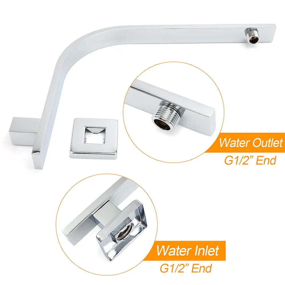 WELS ABS 200mm Square Rain Shower Head & Brass Gooseneck Wall Arm Set WATERMARK - Image 3