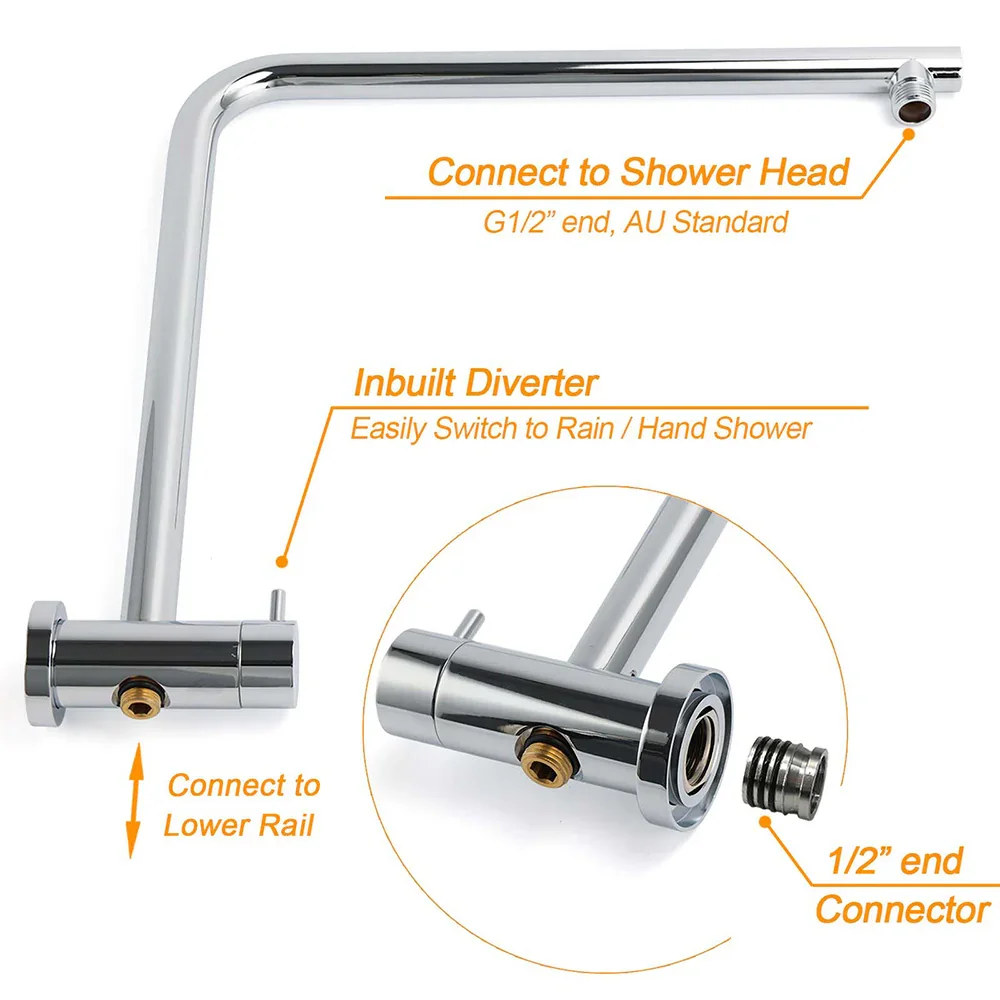 WELS Bathroom Round 8" Rain Shower Head Single Mode Brass Handheld Spray Rail Arm Set Twin Taps - Image 4