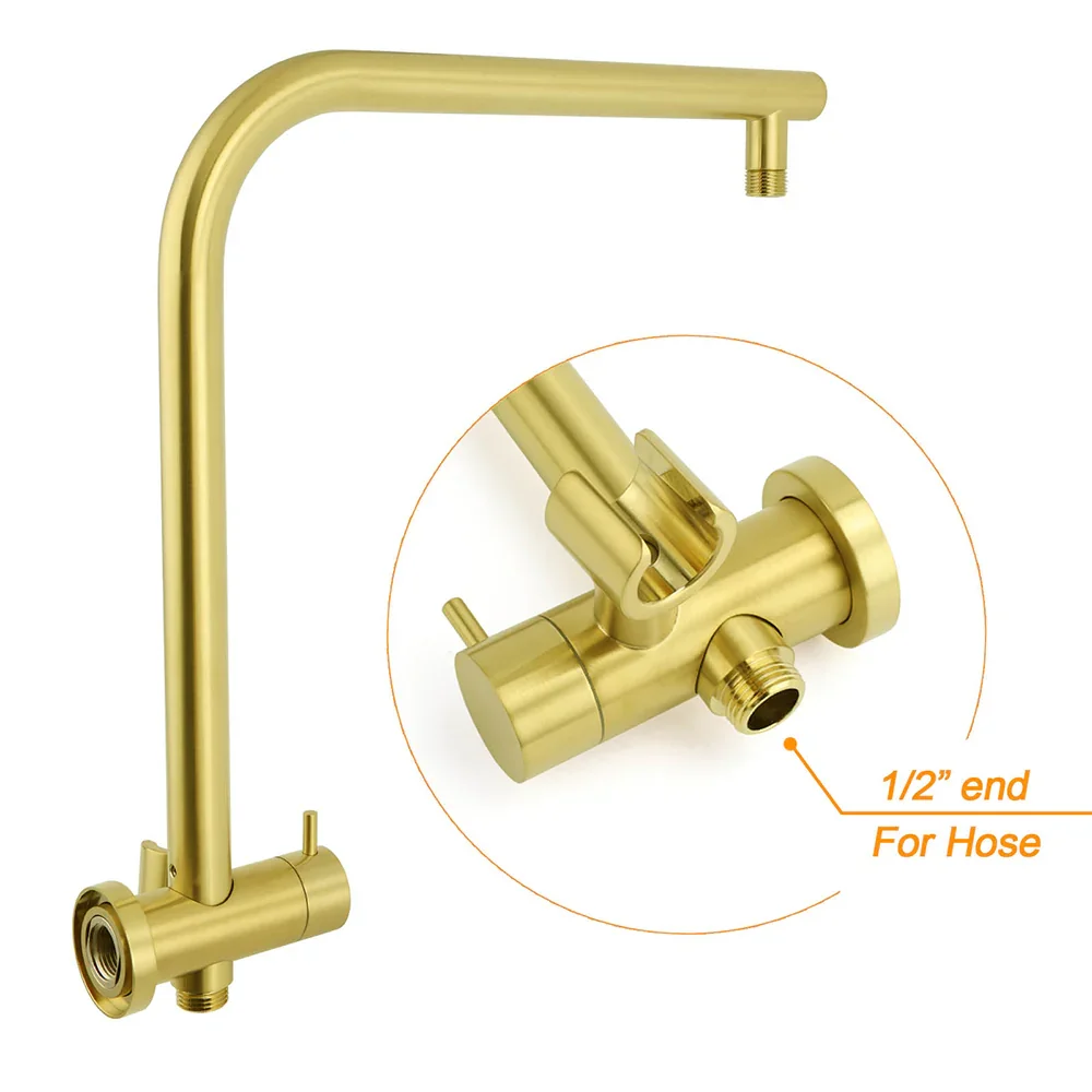 WELS Brushed Gold Round 12" Rain Shower Head Stainless Steel Handheld Diverter Wall Arm Set - Image 5