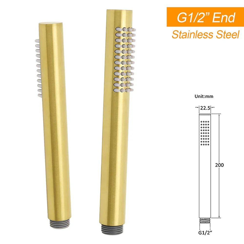 WELS Brushed Gold Round Twin Shower Head Set Diverter Wall Arm Stainless Steel Handheld Rose - Image 8