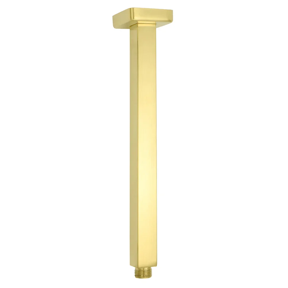 WELS Brushed Gold Square 8" Rain Shower Head 300mm Brass Ceiling Dropper Arm Set - Image 2