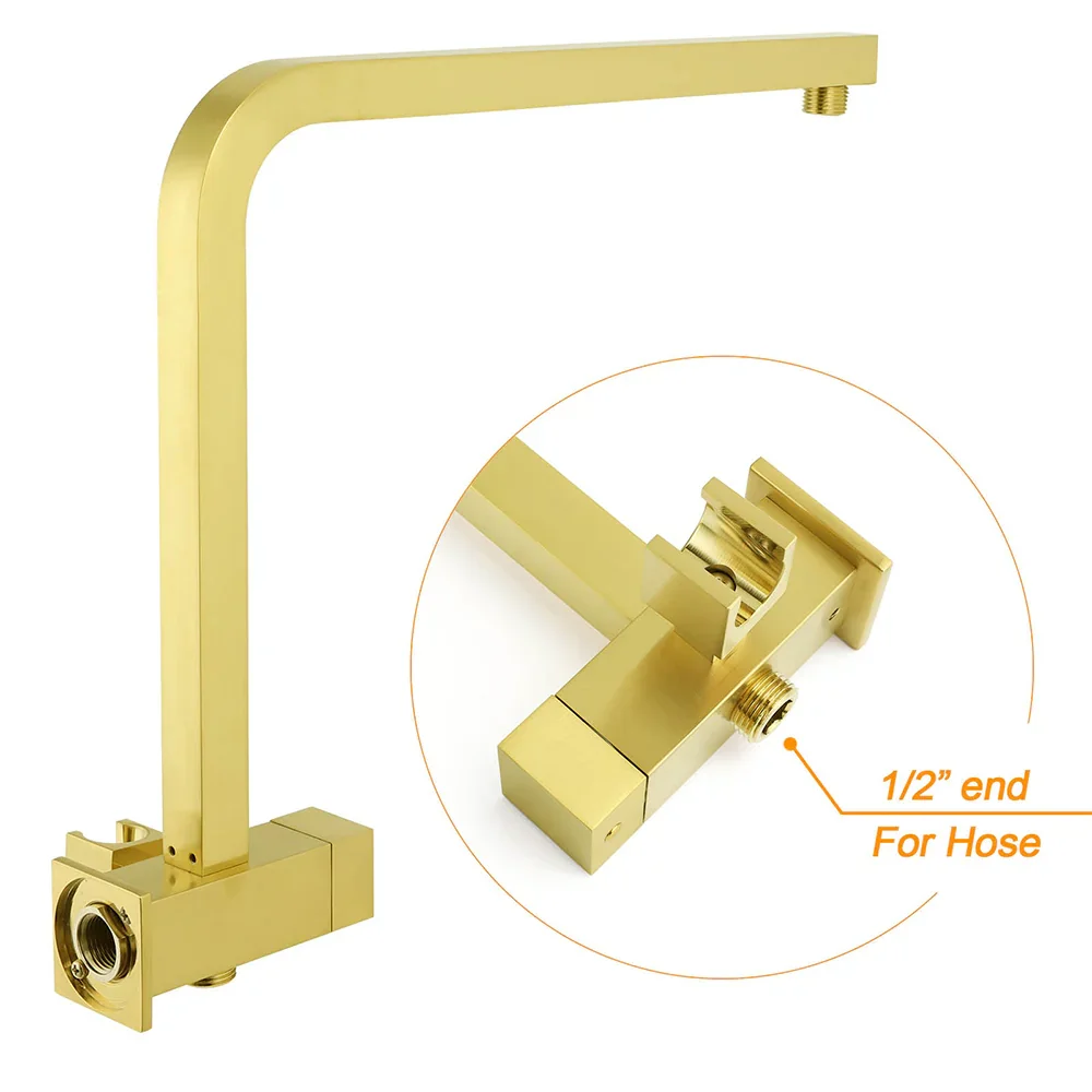 WELS Brushed Gold Twin Shower 12" Rain Head Handheld Diverter Wall Arm Set Square Taps - Image 5