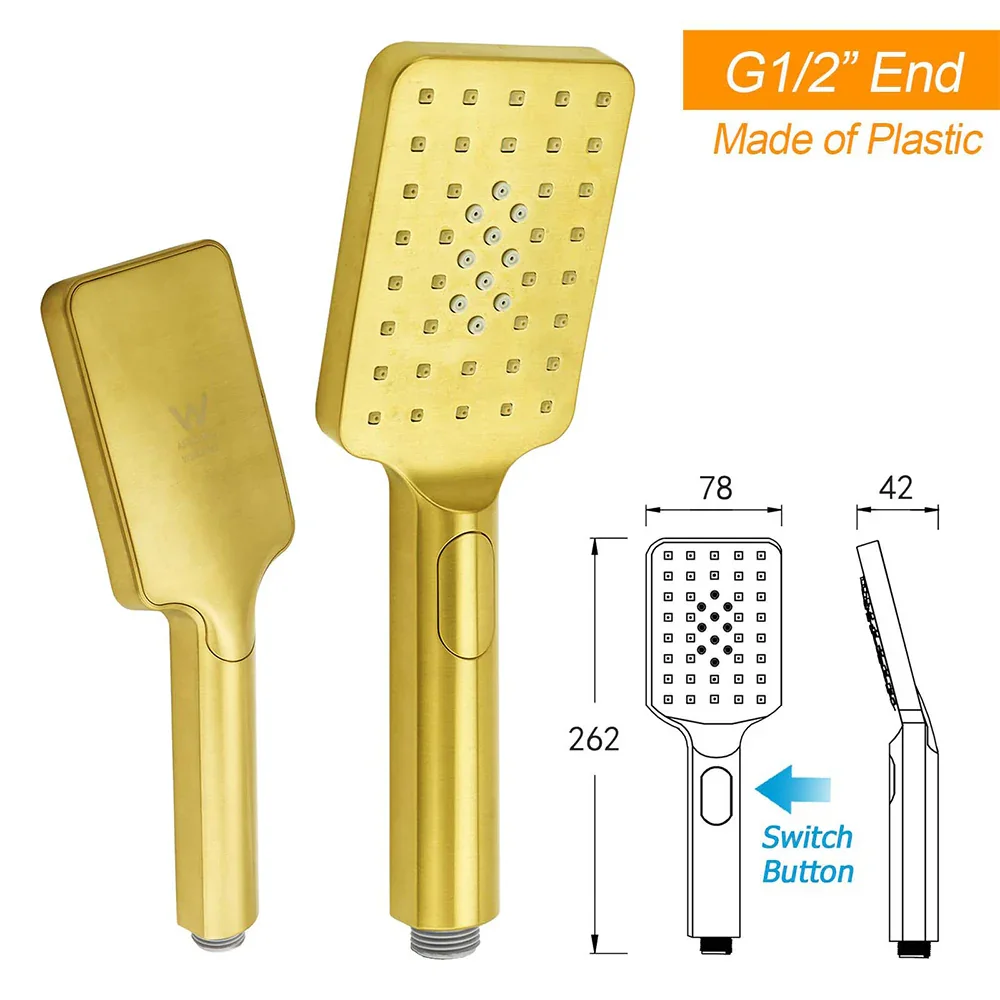WELS Brushed Gold Twin Shower 8" Rain Head Handheld Diverter Wall Arm Square - Image 8