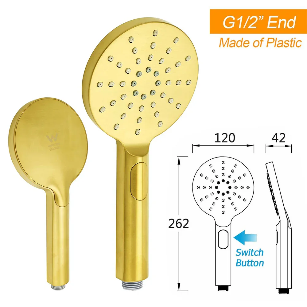 WELS Brushed Gold Twin Shower 8" Round Head Set Single Mode Handheld Rose Sliding Rail Arm - Image 9
