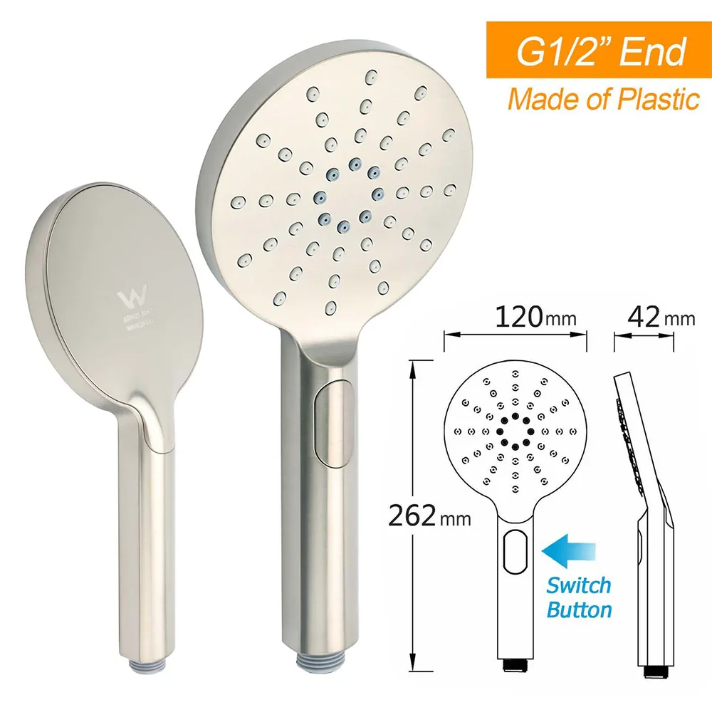 WELS Brushed Nickel Dual Shower Set Sliding Rail Arm 12" Round Head Handheld 2 Way Diverter - Image 8