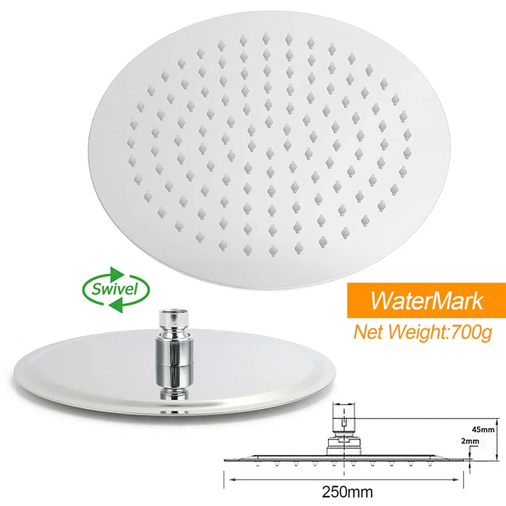 WELS Chrome 10" Round Rain Handheld Double Shower Head Arm Sliding Rail Wall Mixer Valve - Image 6