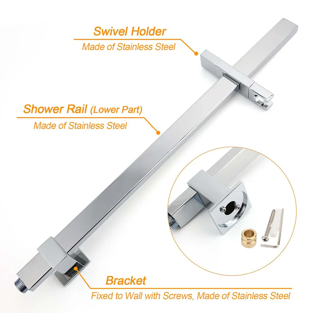 WELS Chrome 8" Twin Square Shower Set Rain Head 3 Modes Handheld Sliding Rail + Taps - Image 5