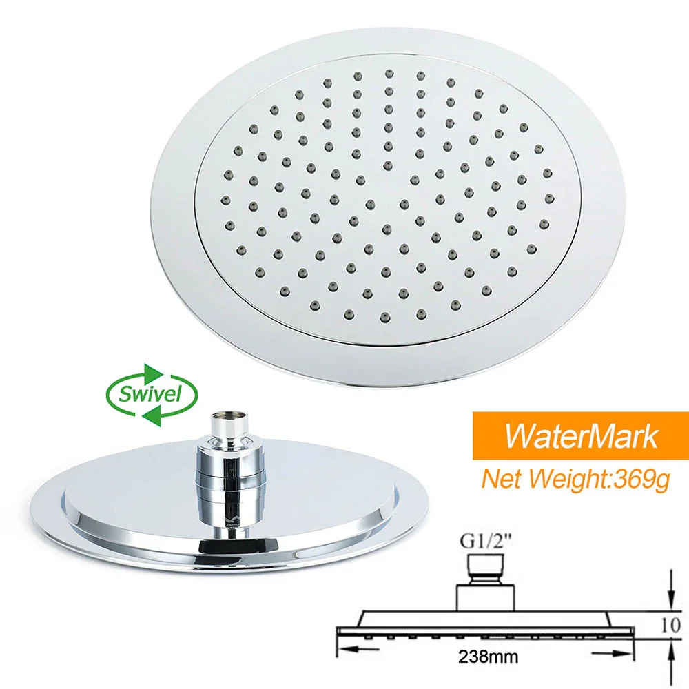 WELS Chrome 9" Rain Shower Head 3 Modes Handheld Rose Slide Rail Set Twin Taps - Image 6