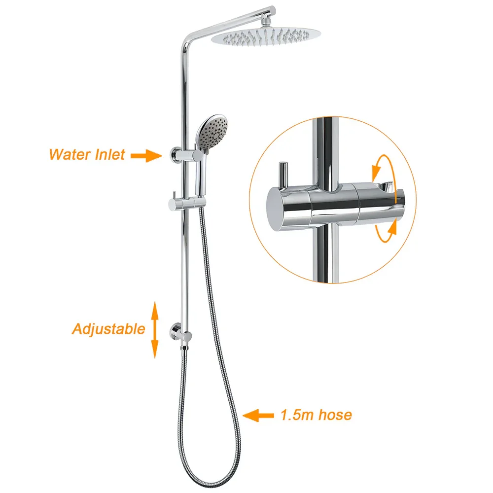 WELS Chrome Dual 10" Slim Rain Shower 5 Modes Handset Mixer Valve Sliding Rail + Single Mixer - Image 2