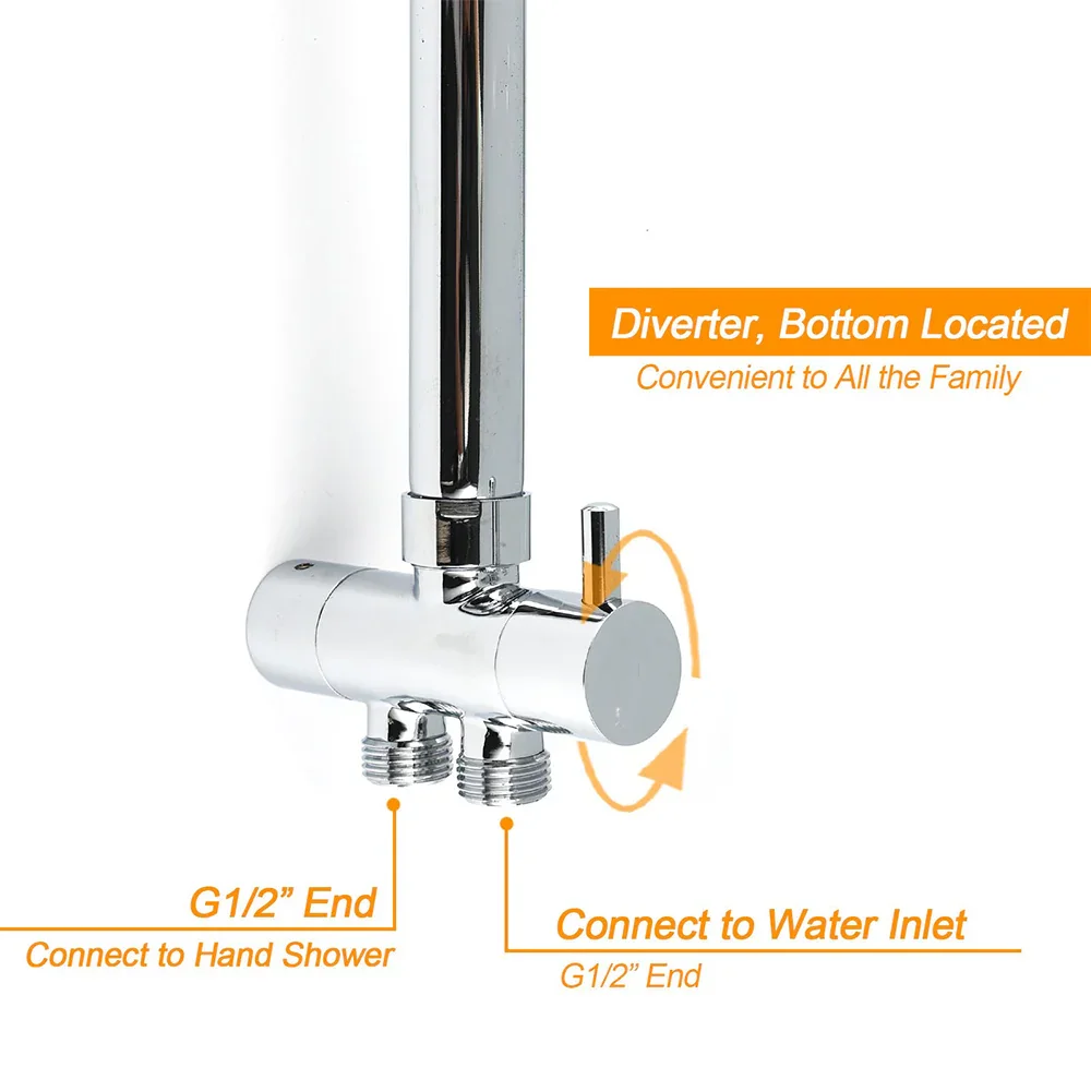 WELS Chrome Round 2in1 8" Stainless Steel Rain Head Handheld Sliding Rail Arm Shower Mixer Set - Image 5