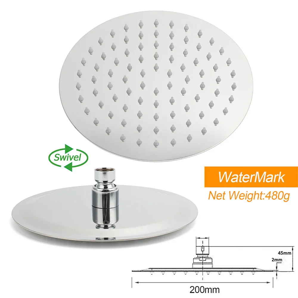 WELS Chrome Round 2in1 8" Stainless Steel Rainfall Head Handheld Sliding Wall Rail Shower Mixer Set - Image 6