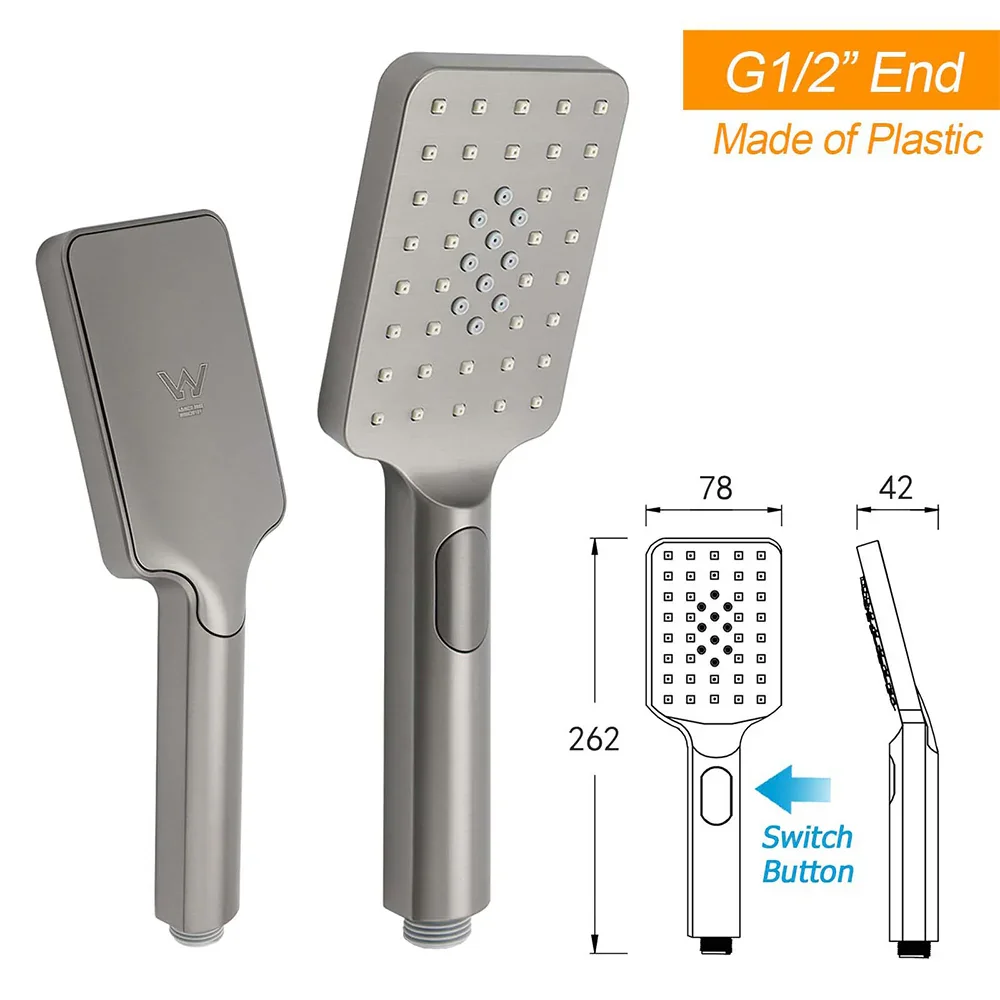 WELS Gun Metal 2in1 Shower Set Square 12" Rainfall Head Handheld Adjustable Silde Rail Combo - Image 9
