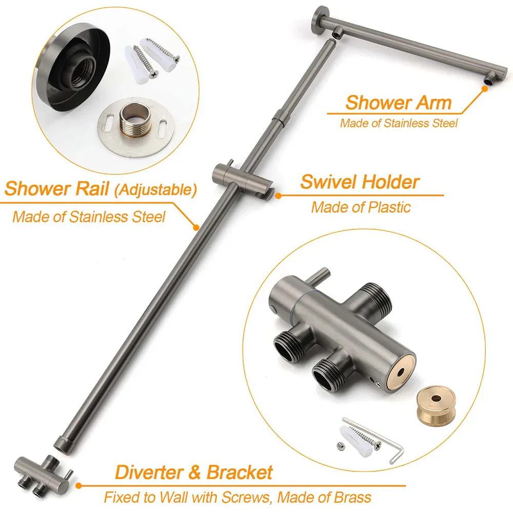 WELS Gun Metal Double Round Shower 10" Rain Head Metal Handheld Sliding Rail Mixer Valve Set - Image 4