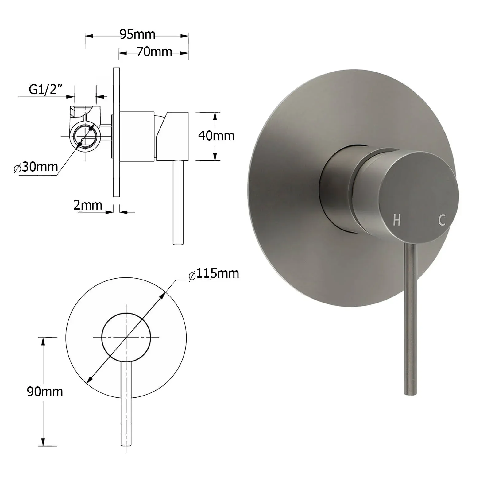 WELS Gun Metal Double Round Shower 10" Rain Head Metal Handheld Sliding Rail Mixer Valve Set - Image 9