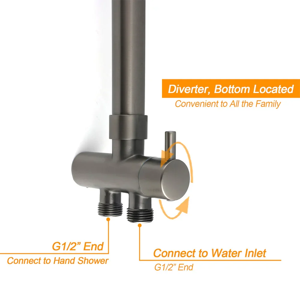 WELS Gun Metal Dual Round Shower Head 10" Rain Head Stainless Steel Handheld Sliding Rail Diverter Set - Image 5