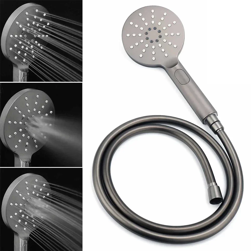 WELS Gun Metal Round 10" Twin Shower Head 3 Modes Handheld Slide Rail Hot Cold Taps Set - Image 7