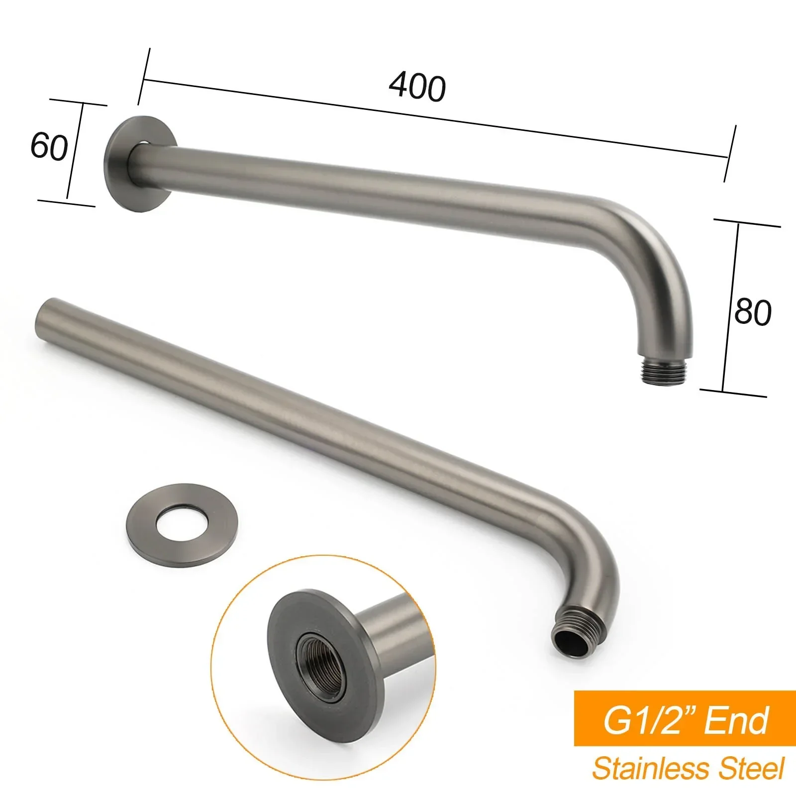 WELS Gun Metal Round 12" Rain Shower Head 400mm Straight Wall Mounted Arm Bath Set - Image 3