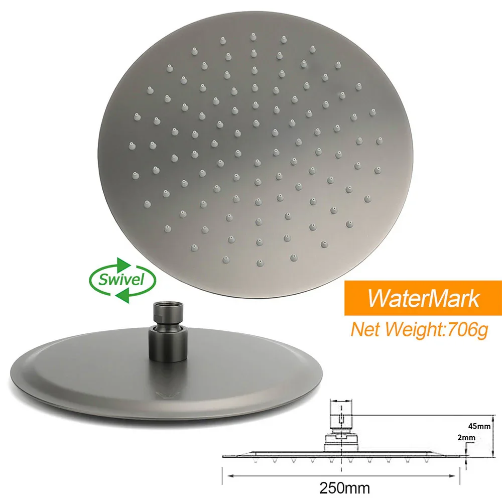 WELS Gunmetal Round 10" Twin Shower Head 3 Modes Handheld Slide Rail Diverter Arm - Image 6