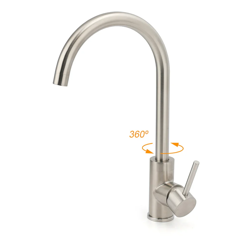 WELS Kitchen Laundry Swivel Sink Mixer Faucet Tap Spout Stainless Steel Brushed - Image 2