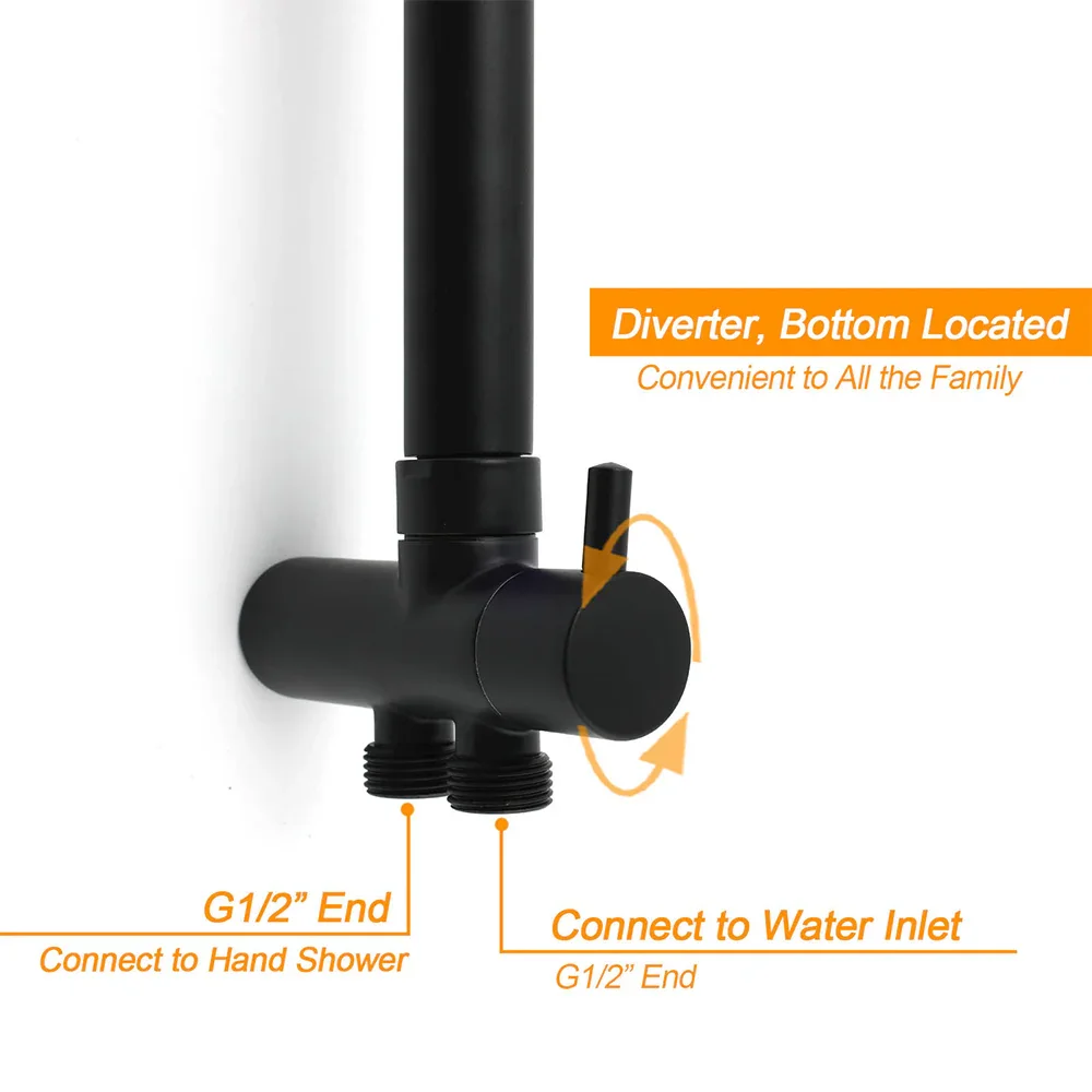 WELS Matt Black 2in1 Shower 8" Round Head Set Sliding Rail 3 Mode Handheld + Twin Taps - Image 5