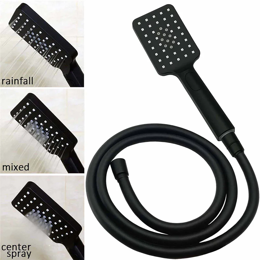 WELS Matt Black 8" Rainfall Shower Head 3 Modes Handheld Wall Rail Arm 2in1 Taps Set - Image 7