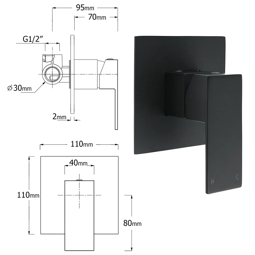 WELS Matt Black 8" Shower Head 3 Modes Handheld Gooseneck Arm Square 2in1 Set Mixer - Image 8