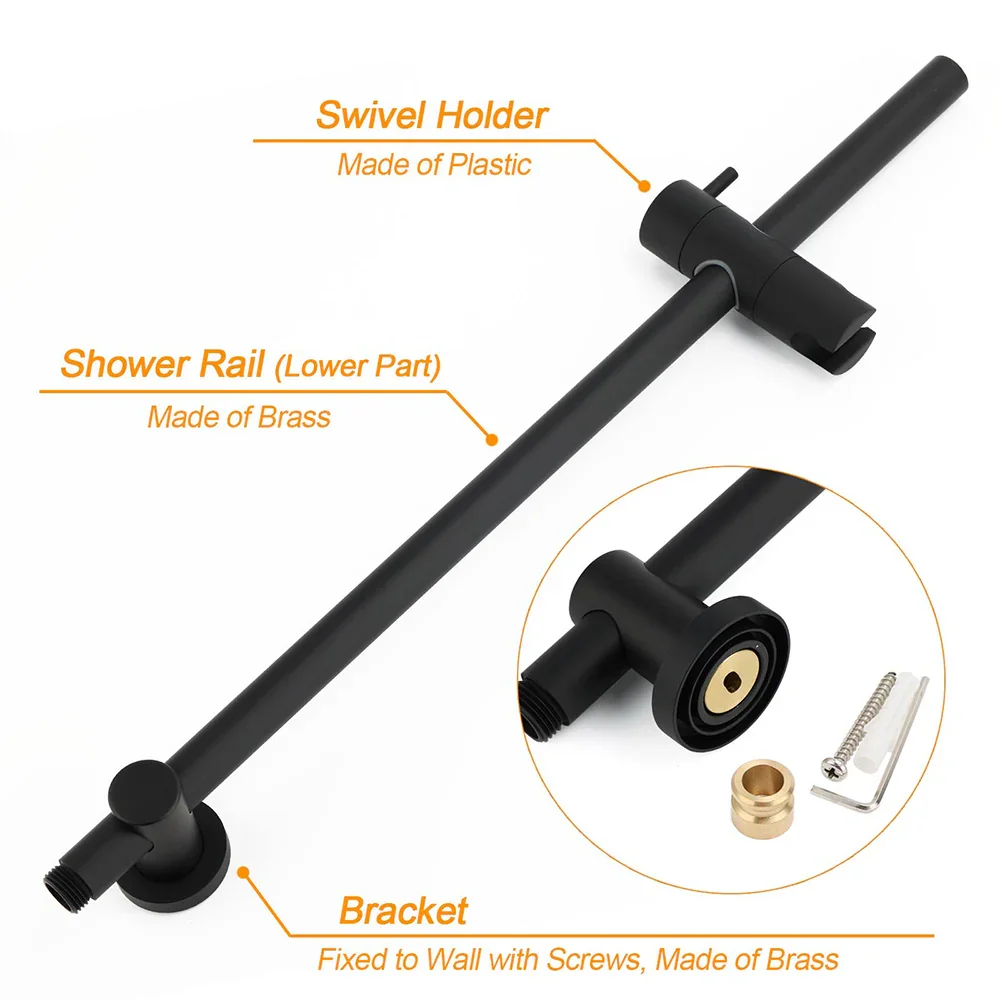 WELS Matt Black Round 2in1 8" Shower Head Sliding Rail Arm 3 Modes Handheld Mixer Set - Image 5