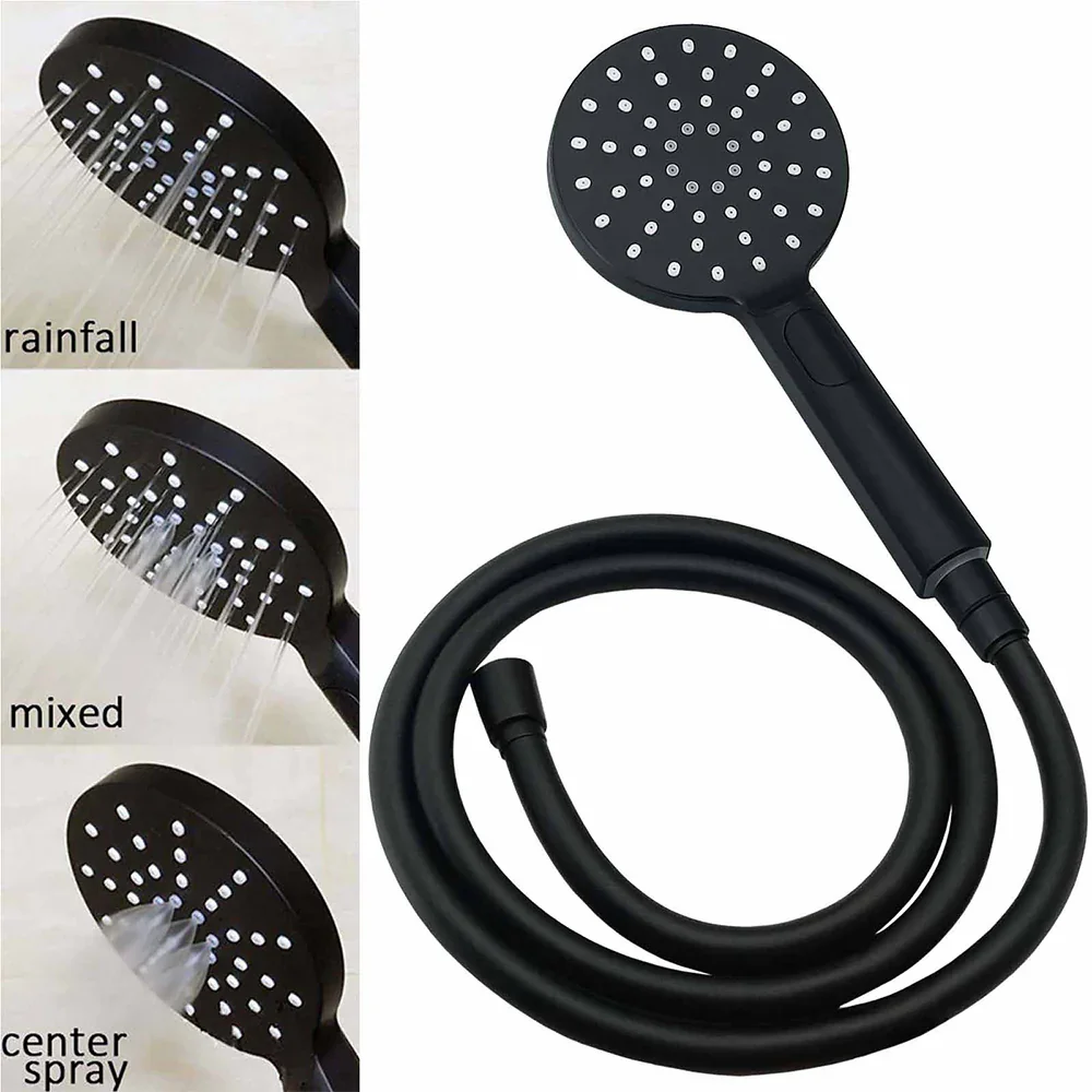 WELS Matt Black Round 2in1 8" Shower Head Sliding Rail Arm 3 Modes Handheld Mixer Set - Image 7