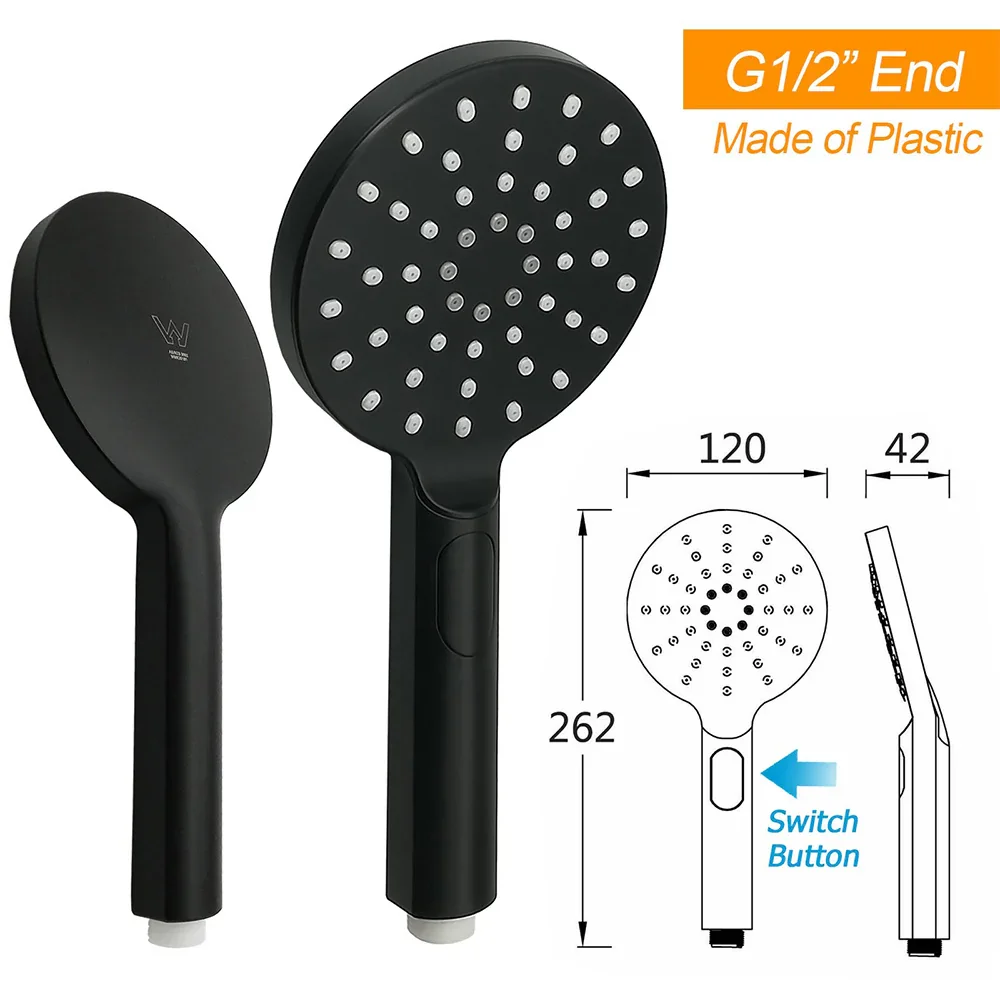WELS Matt Black Round 2in1 8" Shower Head Sliding Rail Arm 3 Modes Handheld Set - Image 8