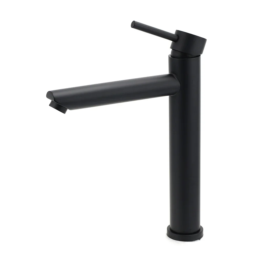 WELS Matt Black Round Tall Basin Mixer Vanity Bathroon Sink Tap Laundry Faucet - Image 2