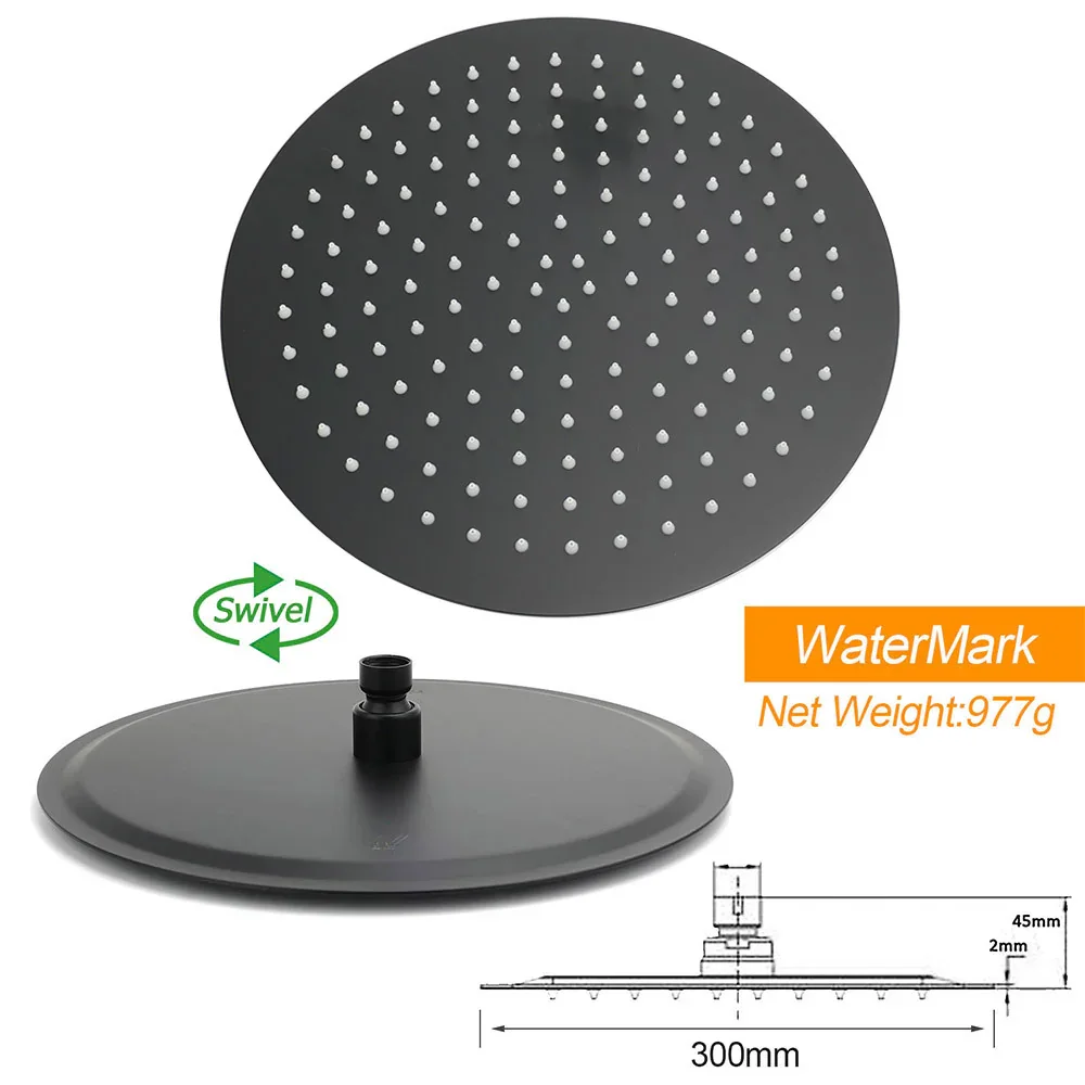 WELS Matt Black Twin Round 12" Shower Head Set Metal Handheld Flexible Rail Wall Arm Mixer - Image 7
