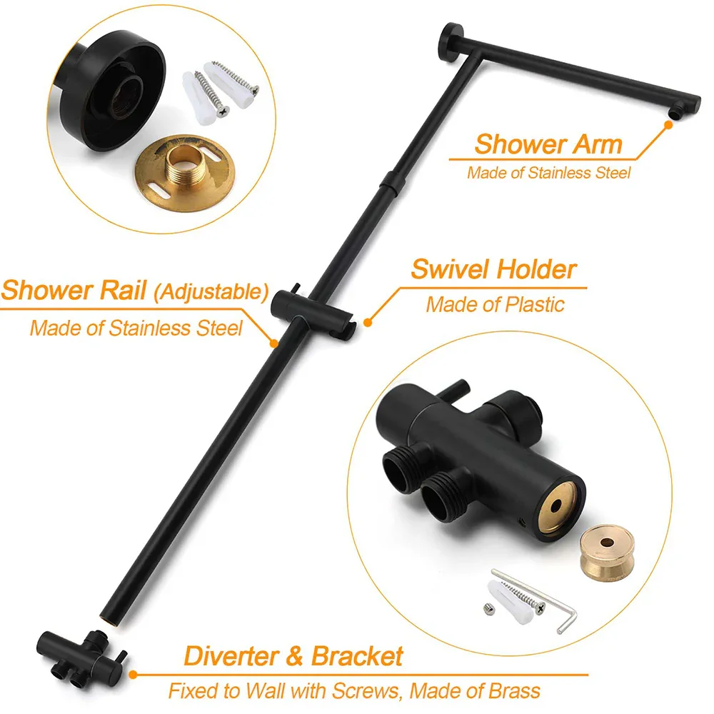 WELS Matt Black Twin Shower 8" Round Head Set Sliding Rail 3 Mode Handheld + Taps - Image 4