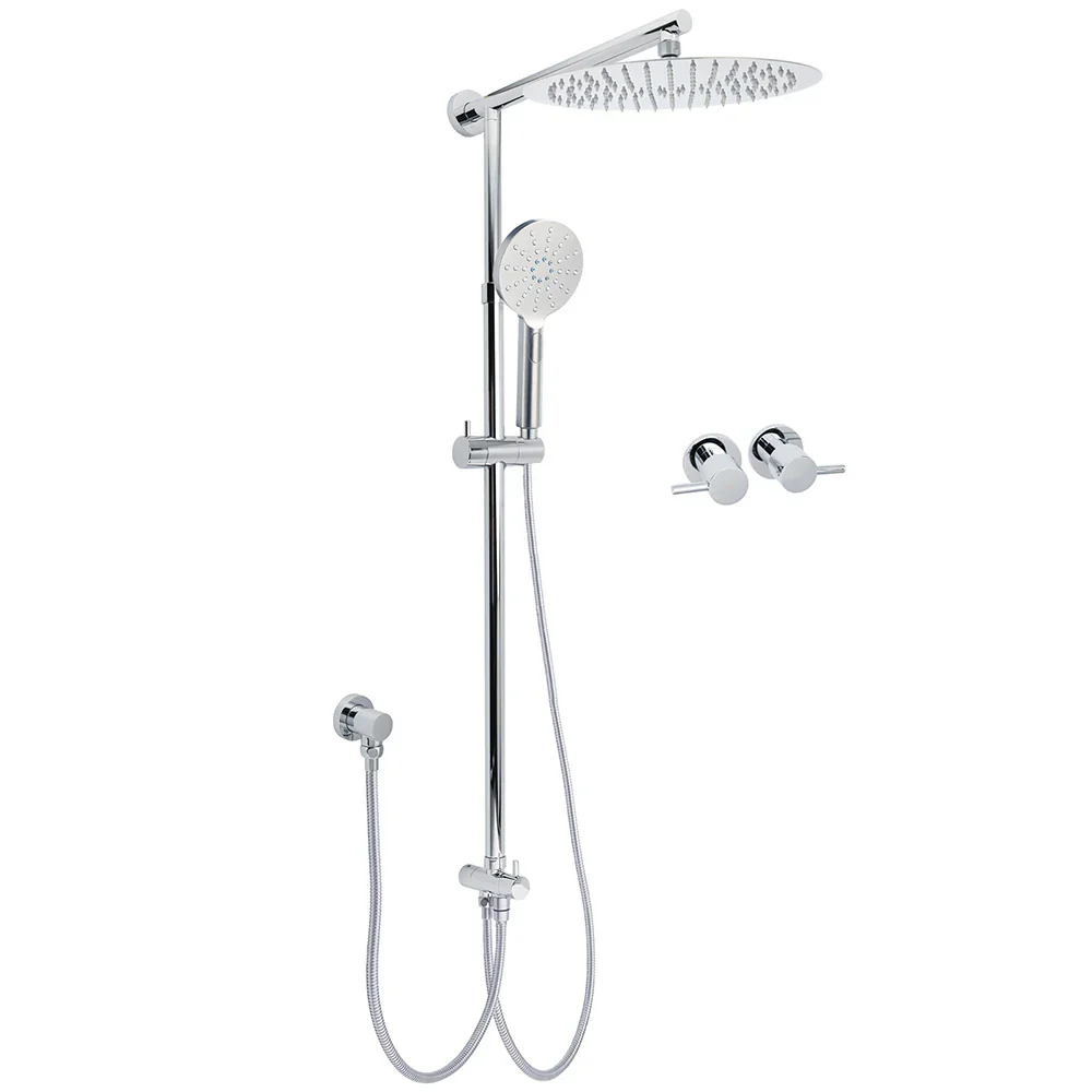 WELS Round Large 12" Rain 2in1 Shower Head 3 Modes Handheld Wall Rail Brass Twin Taps