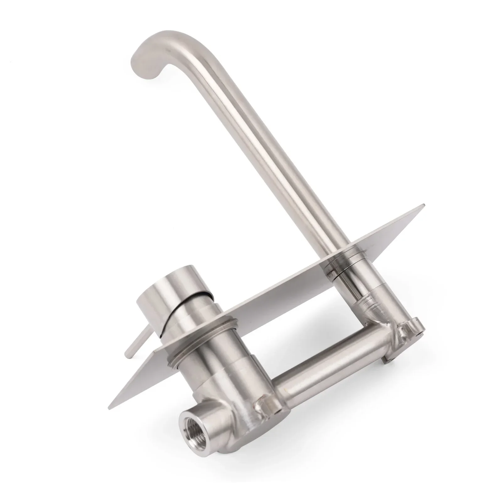 WELS Round Wall Mounted Basin Vanity Mixer Bath Tub Faucet Spout Brushed Nickel - Image 3