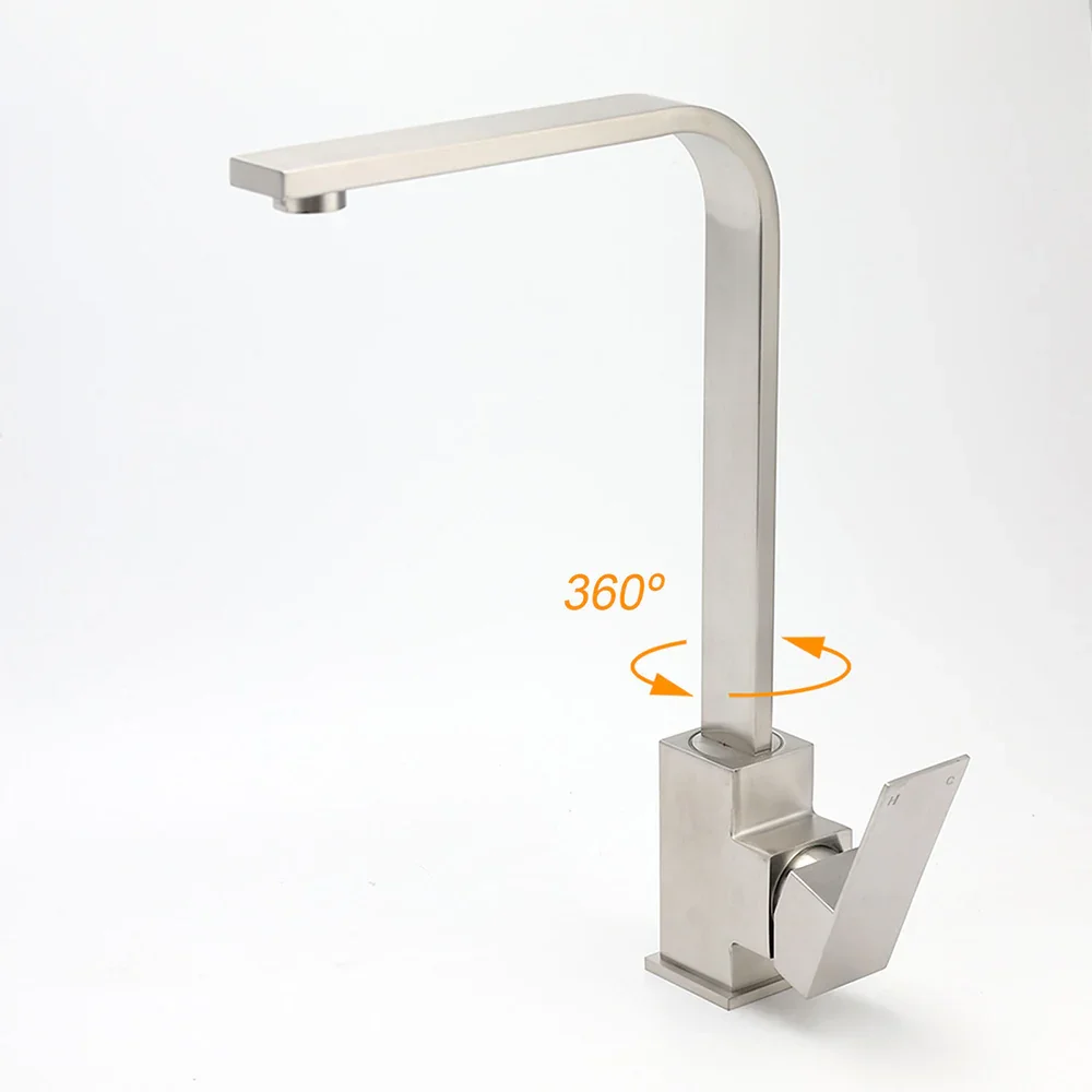 WELS Square Kitchen Sink Laundry Mixer 360º Swivel Faucet Tap Set Brushed Nickel - Image 2