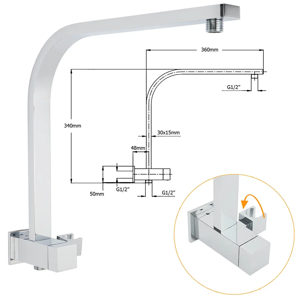 WELS Twin Square 10" Rain Shower Head 3 Mode Handheld Diverter Wall Arm Taps Valve - Image 3