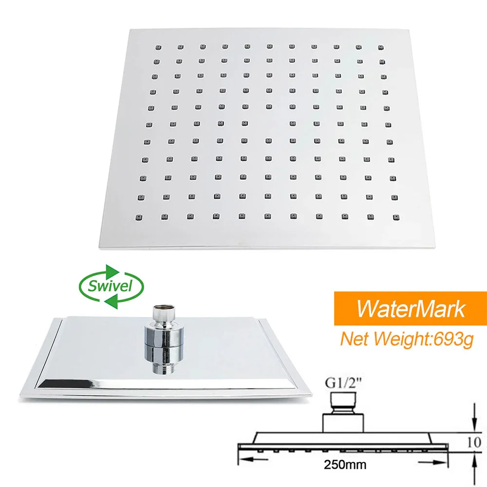 WELS Twin Square 10" Rain Shower Head 3 Mode Handheld Diverter Wall Arm Taps Valve - Image 6