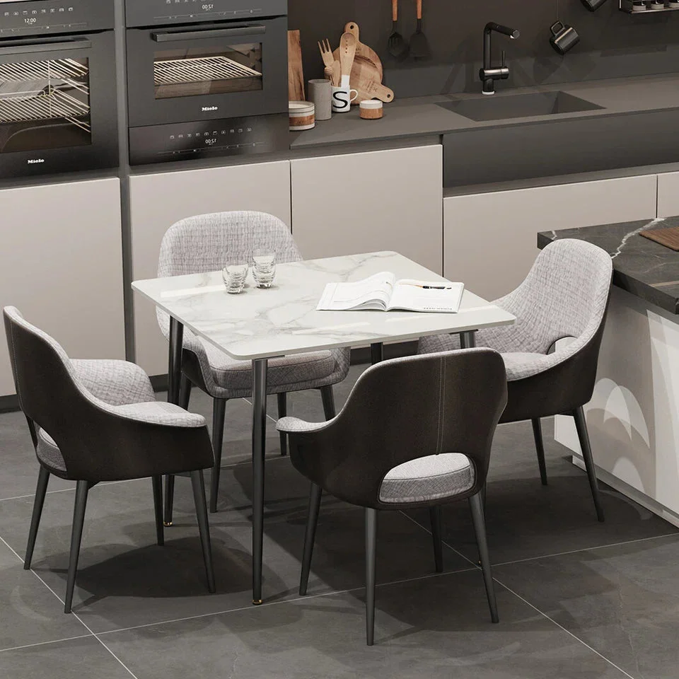 White Sintered Stone Dining Table With Black Legs For Modern Interiors - Image 2