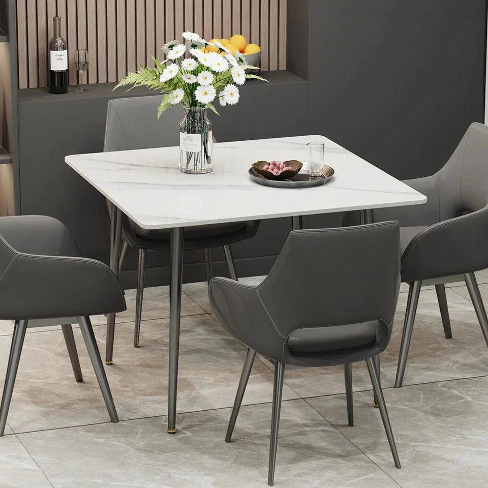 White Sintered Stone Dining Table With Black Legs For Modern Interiors - Image 3