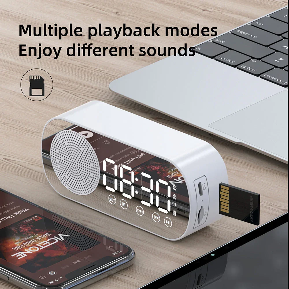 Wireless Bluetooth Speaker Alarm Clock Music Radio Player Timer Hands-Free Calling (White) - Image 4