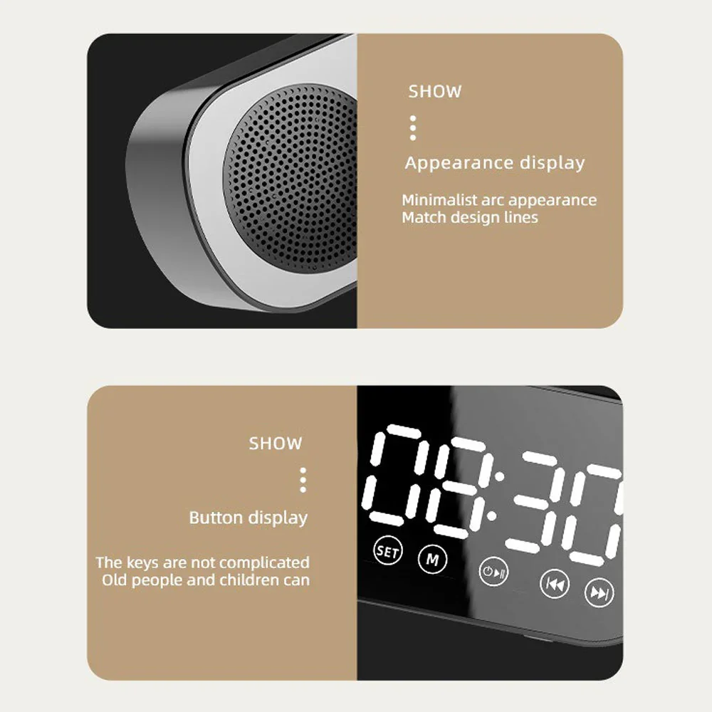 Wireless Bluetooth Speaker Alarm Clock Music Radio Player Timer Hands-Free Calling (White) - Image 7