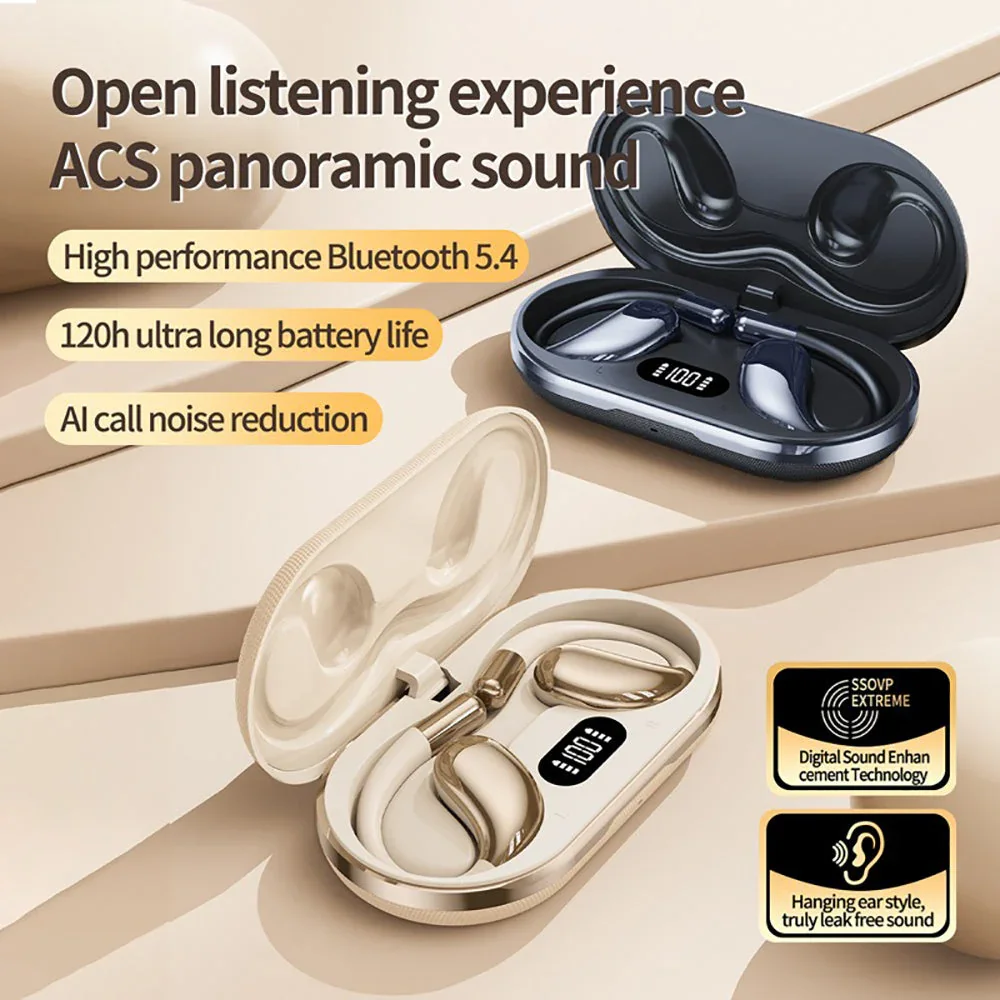 Wireless Earhook Sports Headphones Open-Ear Bluetooth 5.4 Sweat-Resistant Earphones (Beige) - Image 2