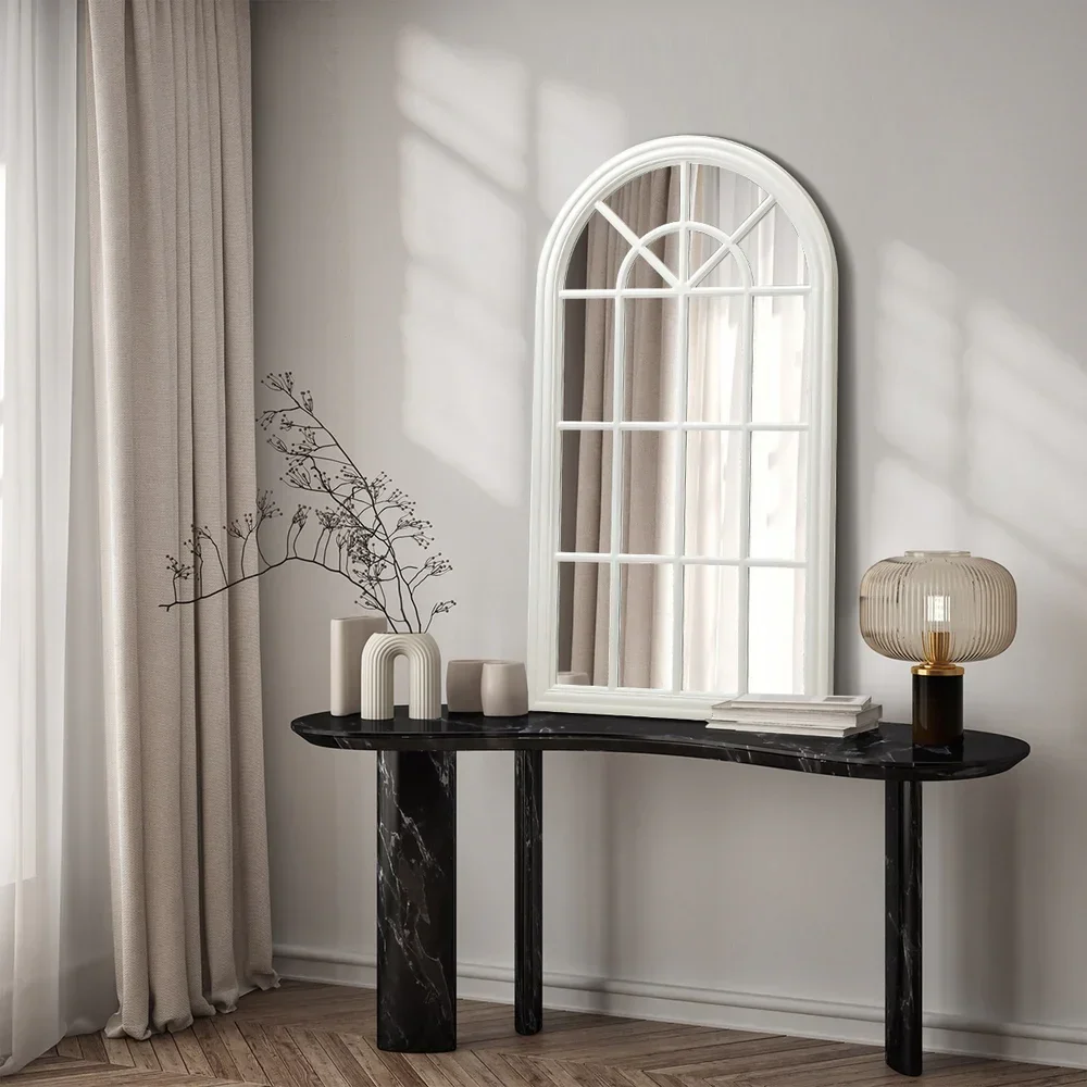 Window Mirror Arched Wall Mirrors 76x51cm Wooden White - Image 2