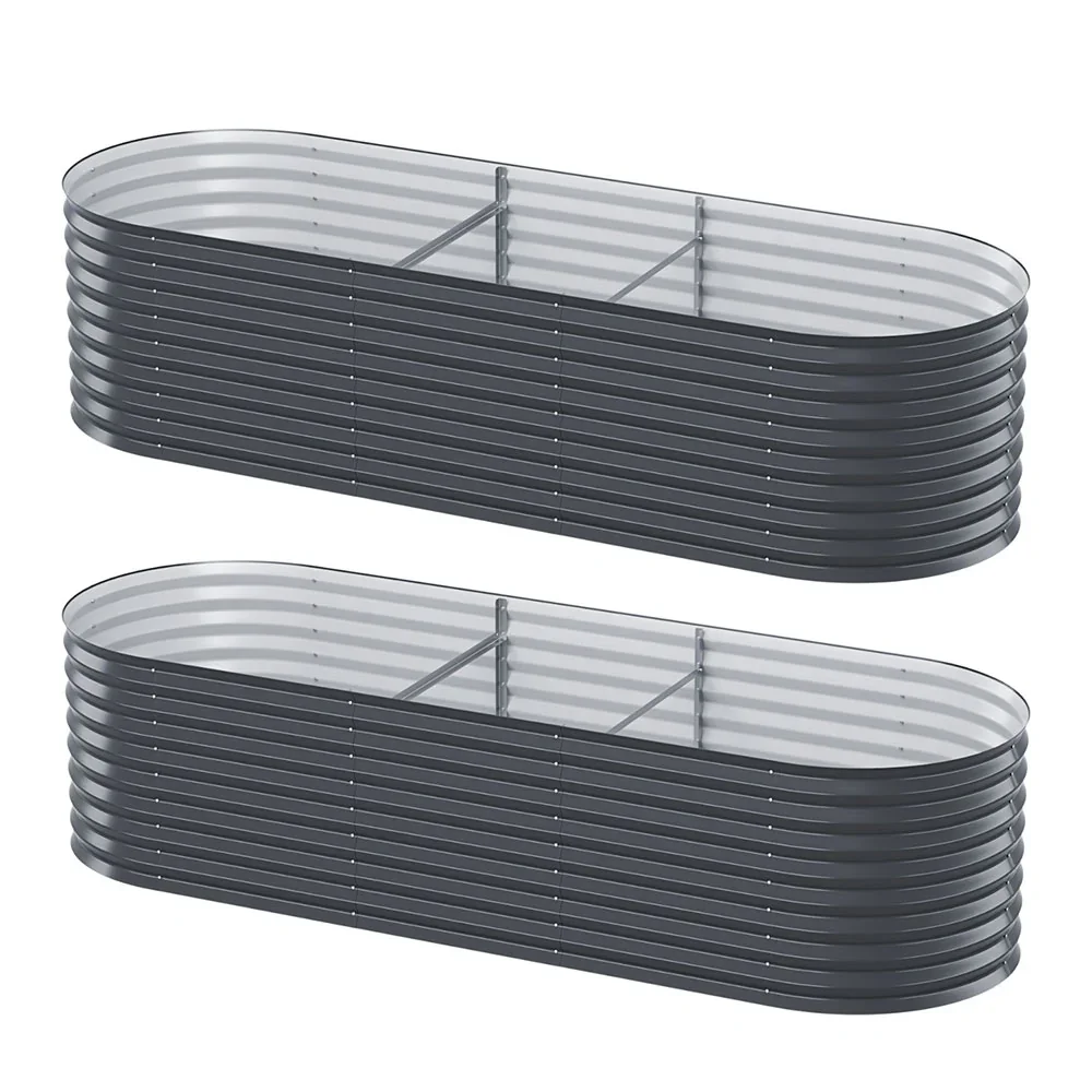 x2  Raised Garden Bed Kit Planter Oval Galvanised Steel 240cmX80cmX56cm - Image 7