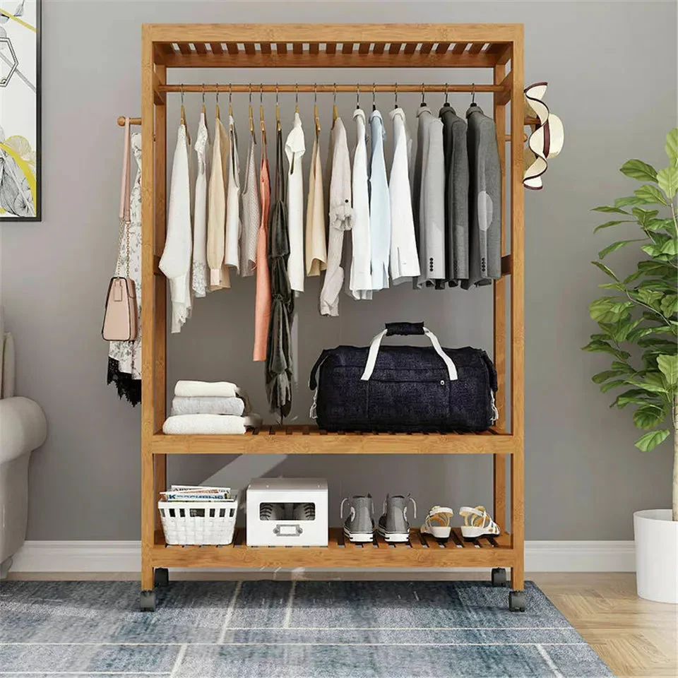 XXL Wooden Clothes Rail Coat Rack with Wheels – Open Wardrobe Organizer - Image 2