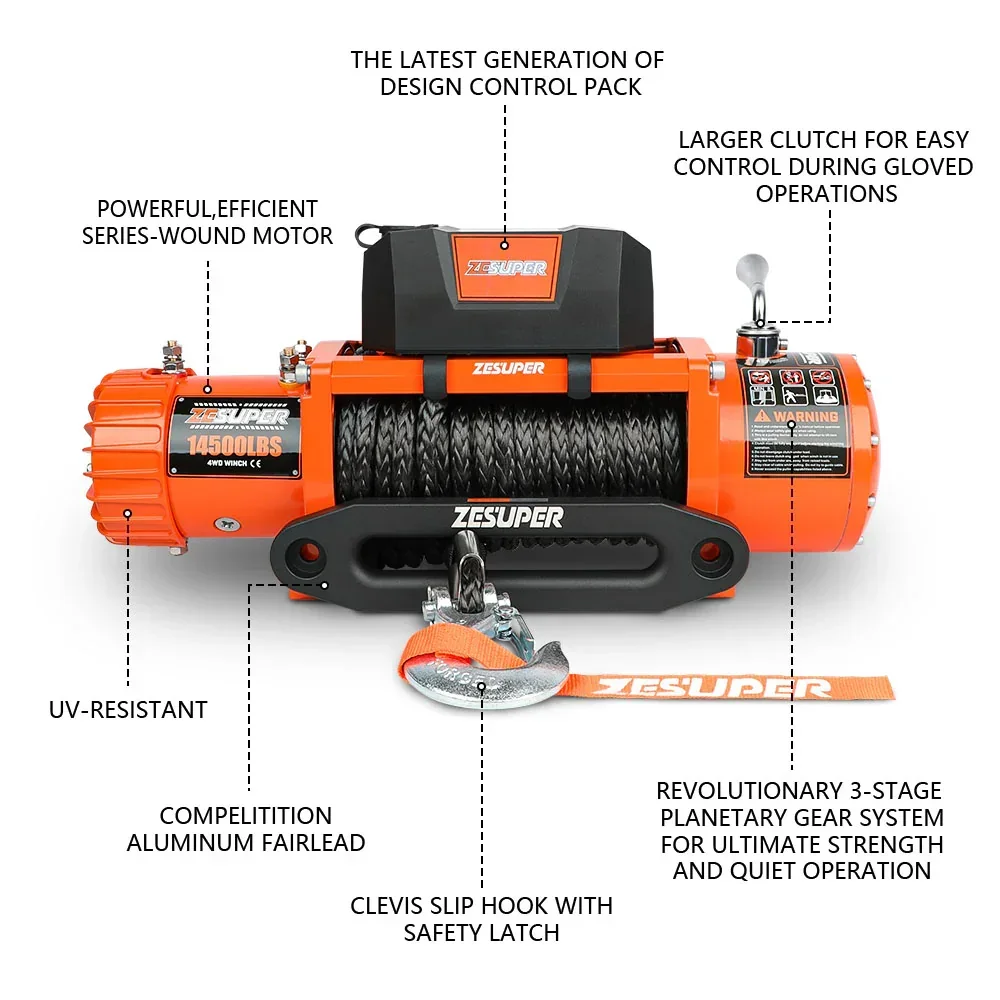 12V Electric Winch 14500lbs Synthetic Rope Wireless Remote ATV UTV 4WD - Image 10