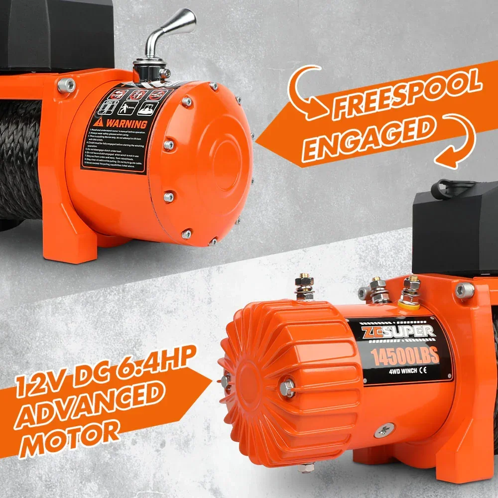 12V Electric Winch 14500lbs Synthetic Rope Wireless Remote ATV UTV 4WD - Image 3