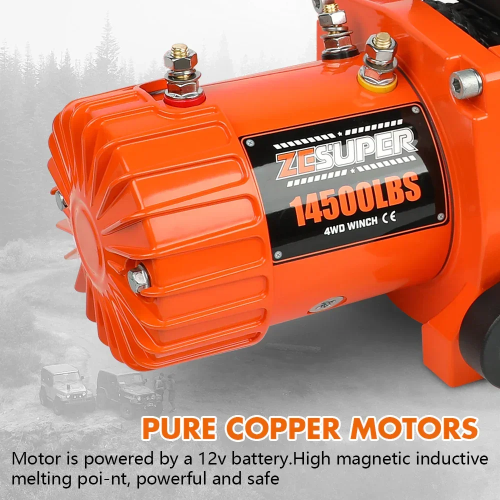 12V Electric Winch 14500lbs Synthetic Rope Wireless Remote ATV UTV 4WD - Image 5