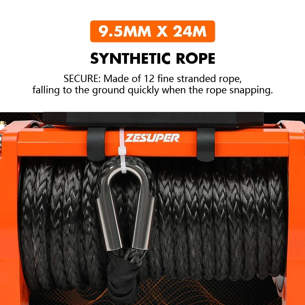 12V Electric Winch 14500lbs Synthetic Rope Wireless Remote ATV UTV 4WD - Image 6