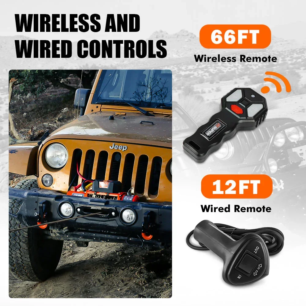 12V Electric Winch 14500lbs Synthetic Rope Wireless Remote ATV UTV 4WD - Image 7